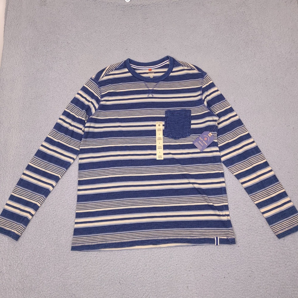 Ruff Hewn Indigo Mens Large Blue Indigo Striped Long Sleeve Pocket T-Shirt NWT